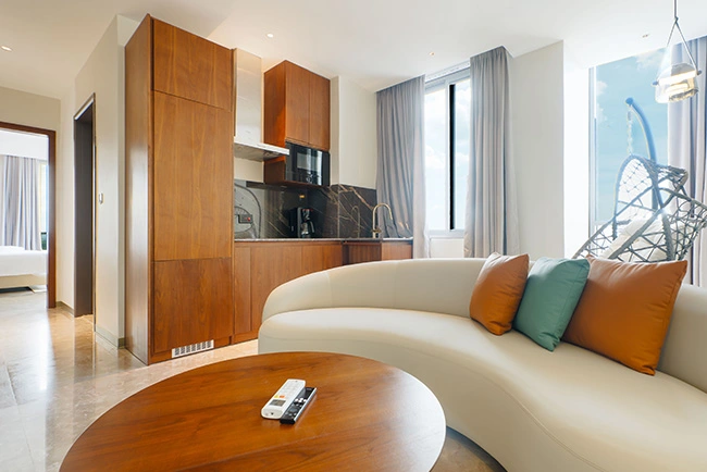 Spacious accommodation suite living area ideal for group and partner bookings.